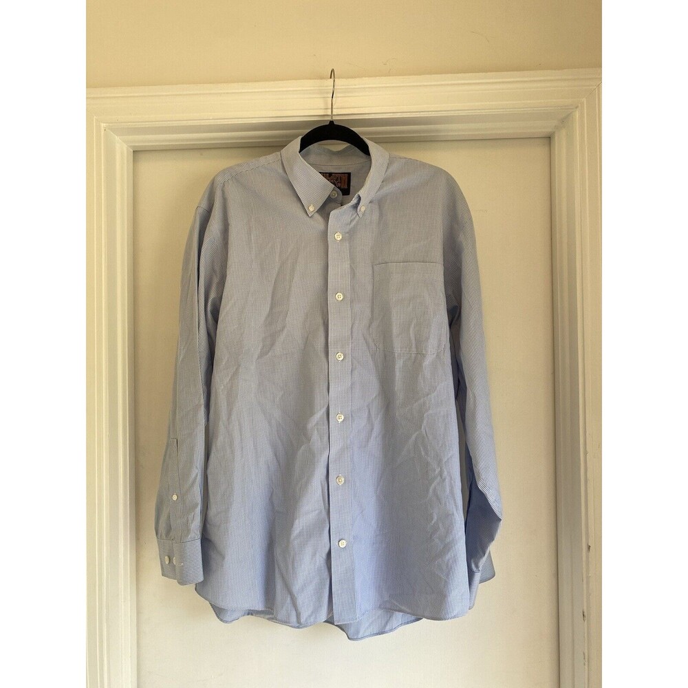 Duluth Trading Button Down Shirt Men Size L White & Blue Checkered Plaid Gingham